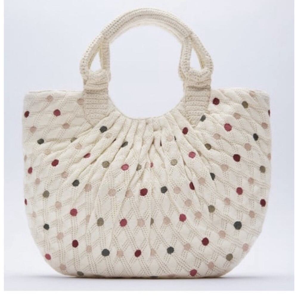 Zara knitted polka dot womens summer day bag NWT RG